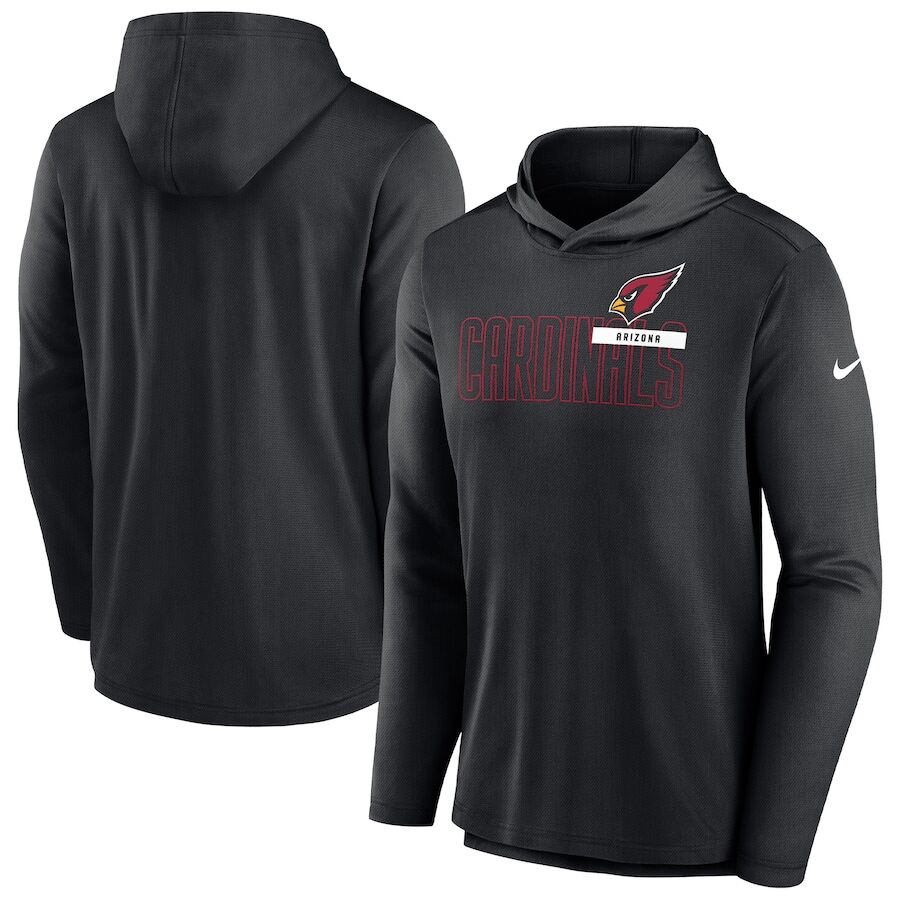 Men's Arizona Cardinals Black Lightweight Performance Hooded Long Sleeve T-Shirt